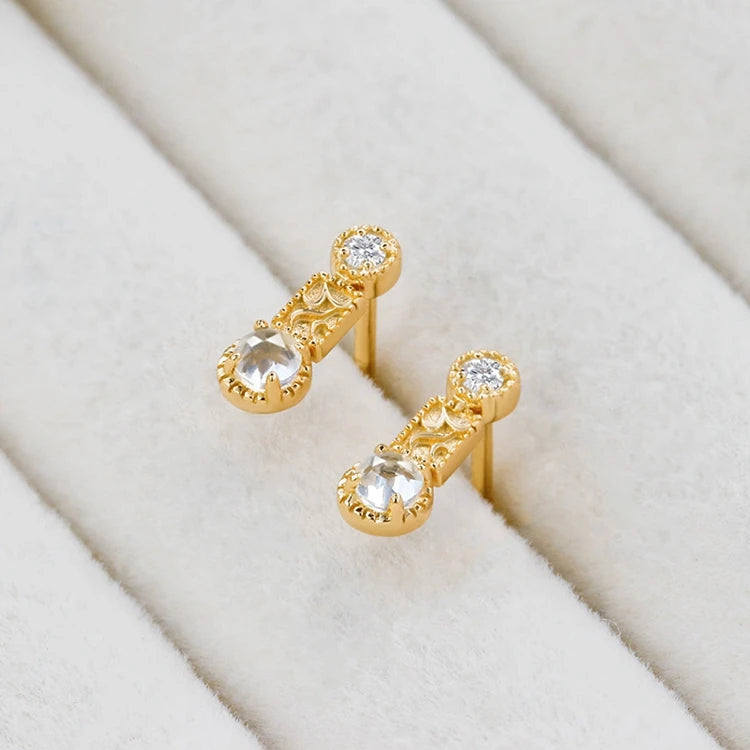 Emotional Factory 925 Sterling Silver 14K Gold Plated Gemstone Geometry Crystal Lace White Zircon Stud Earrings