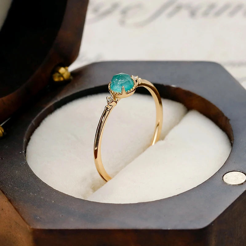 QUANQING Jewelry Tianhe Stone Double Layer Stone Jewelry Sterling Silver Plated Gold Ring