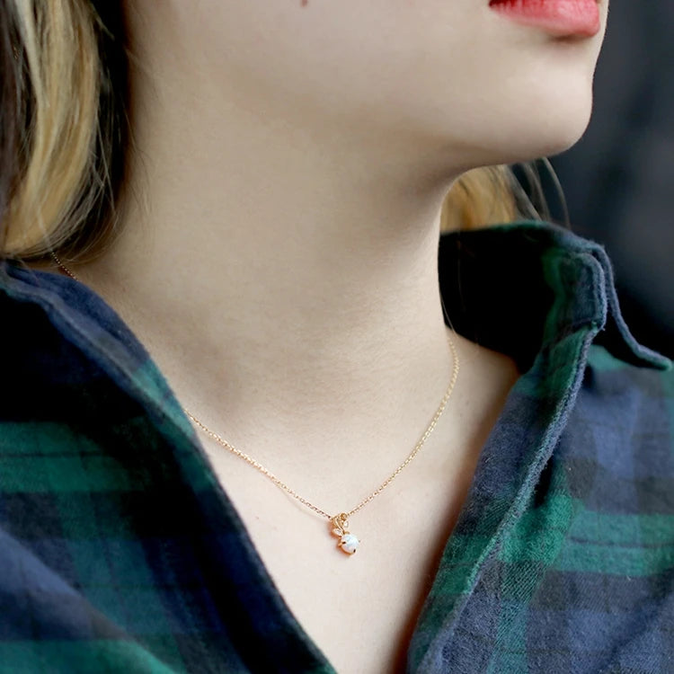 925 Sterling Silver 14K Gold Plated Gemstone Round Gem Stone Leaves Synthetic Opal Necklace