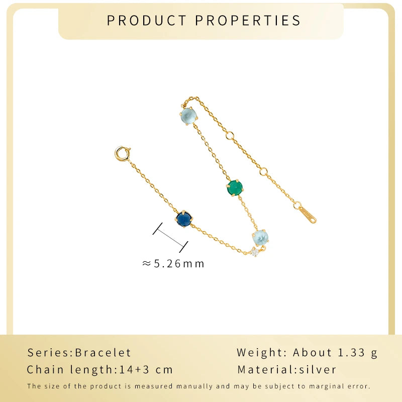 Joyeria Pulsera Plata Blue Colored Treasure Candy Bracelet  925 Sterling Silver 14K Gold Plated Bracelet for Women