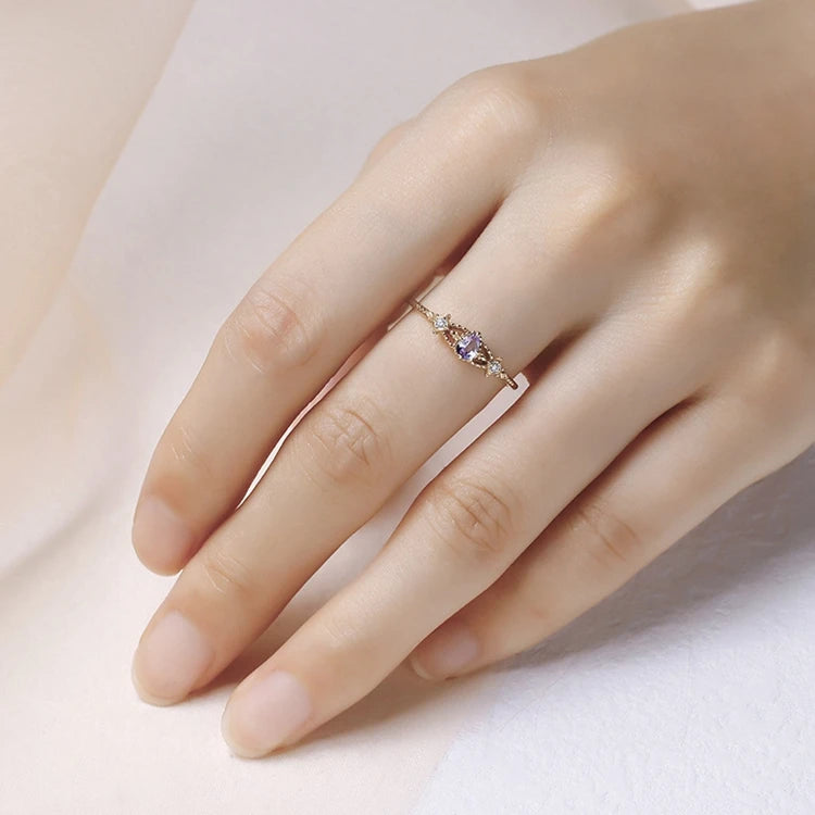 Anel De Prata 925 Sterling Silver 14K Gold Plated Gemstones Classic Water Drop Shape Geometry Zircon Tanzanite Ring