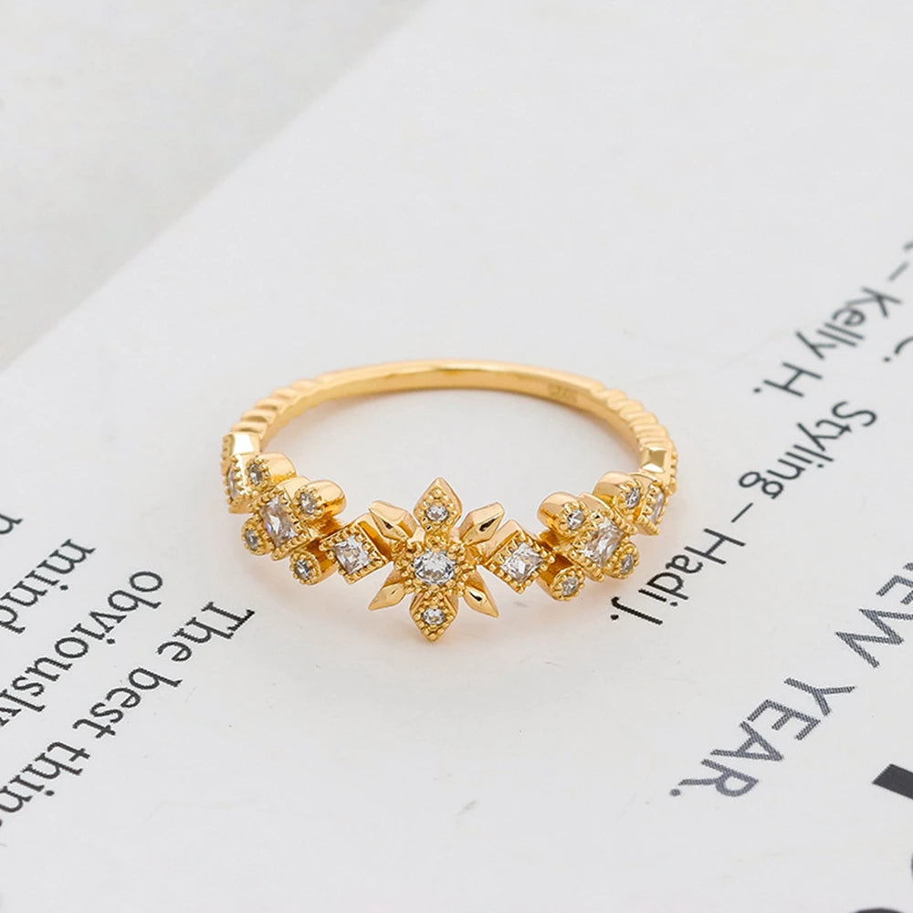 Emotional 925 Sterling Silver 14K Gold Plated Gem Stone Gemstone Cz Zircon Bead Flower Haute Couture Full Set Zirconia Ring