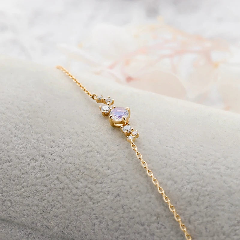 QUANQING Jewelry New Product Pure Silver Electroplated 14K Gold Bracelet Brilliant Star River Moonlight Stone Women's Bracelet