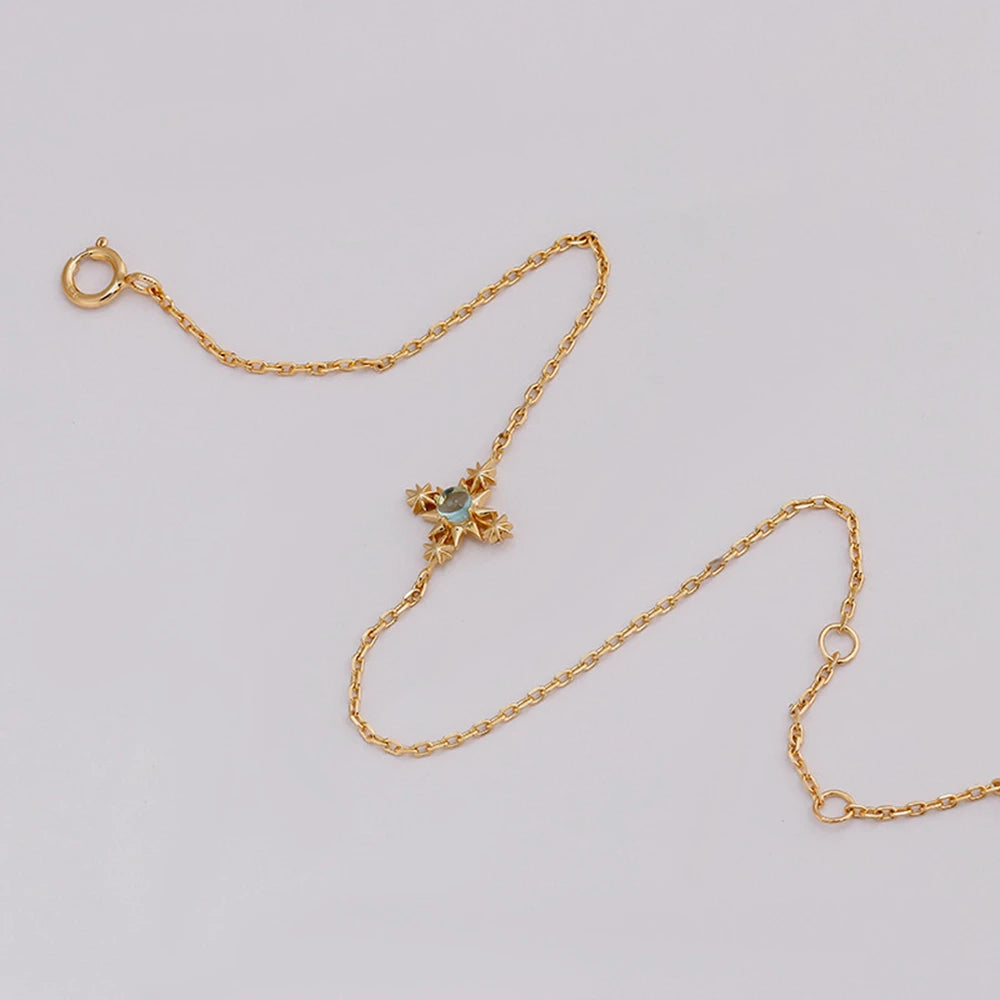 Joyeria En Plata Ley 925 Sterling Silver 14K Gold Plated Gem Stone Gemstone Retro Geometric Circle Round Star Apatite Bracelet