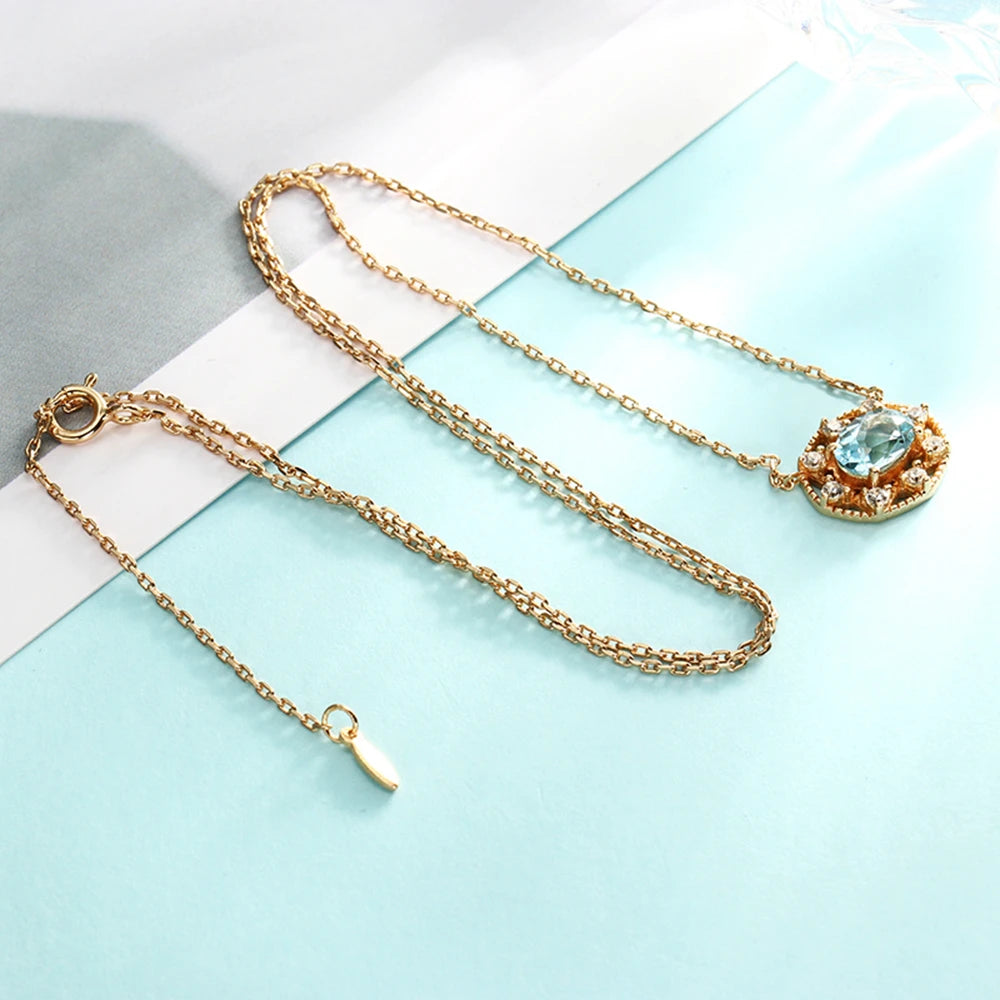 Emotional Factory 925 Sterling Silver 14K Gold Plated Gemstone Series Zircon Natural Citrine Sky Blue Topaz Hollow Necklace