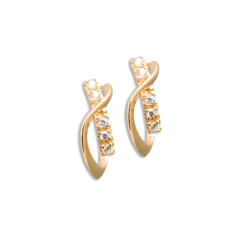 Emotional Factory 925 Sterling Silver 14K Gold Plated Retro Fashion Carved Cz Zircon X Shaped Earrings