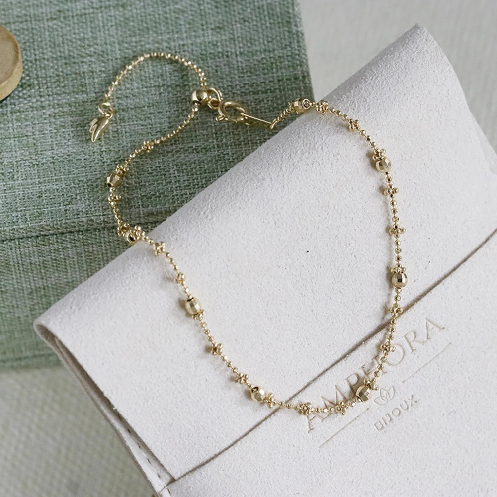 Pulsera De Cristal Factory 925 Sterling Silver 14K Gold Plated Gemstone Fashion Sparkling Geometric Round Bead Bracelet