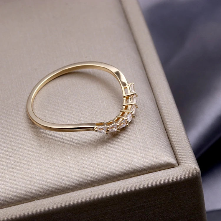 925 Sterling Silver 14K Gold Plated Square Stone Zircon Stacked Ring