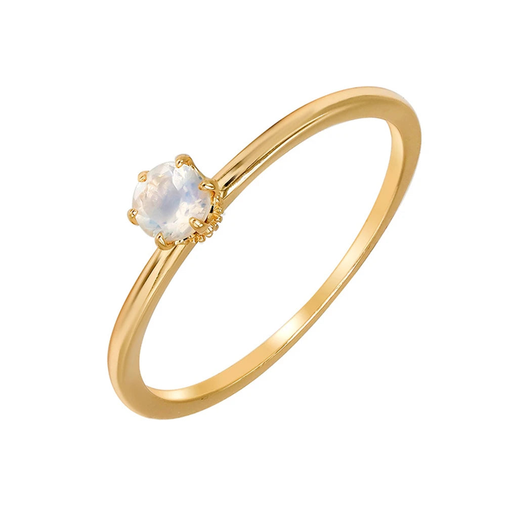 Emotional Factory 925 Sterling Silver 14K Gold Plated Gemstone Solitaire Natural Stone Blue Moonstone Ring