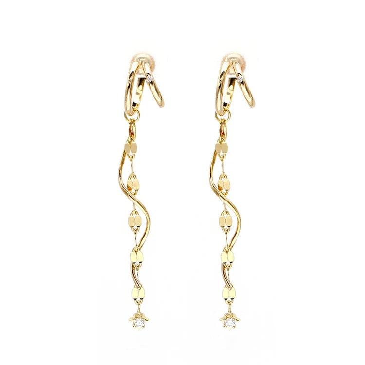 925 Sterling Sil925 Sterling Silver 14K Gold Plated Zircon Screw Detachable New Tassel Ear Clip Earrings