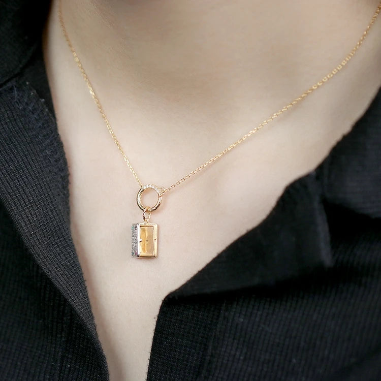 925 Sterling Silver 14K Gold Plated Gemstone Magic Book Natural Ruby Sapphire Emerald Lockets Pendant Necklace