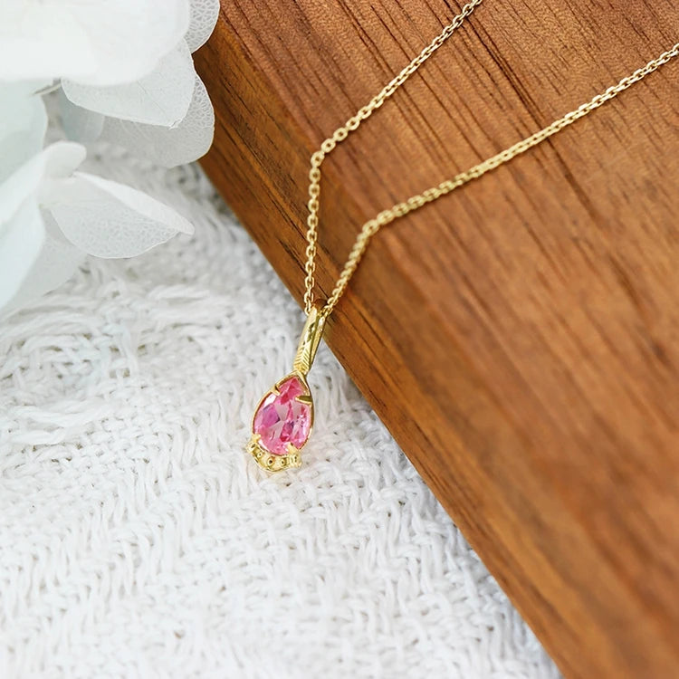 925 Sterling Silver 14K Gold Plated Gemstones Natural Rock Crystal Red Corundum Double Stone Light Luxury Necklace