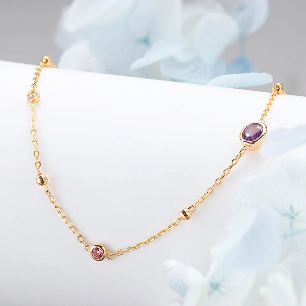 Egg-Shaped Amethyst Pink Tourmaline Necklace