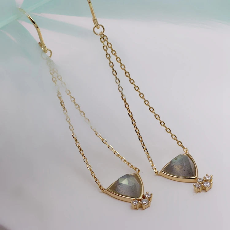 Emotional Factory 925 Sterling Silver 14K Gold Plated Gemstone Chain Labradorite Tassel Earrings