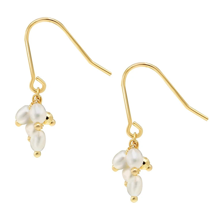 Emotional Factory 925 Sterling Silver 14K Gold Plated Gemstone 4 Pearls Water Drop Freshwater Pearl Earrings