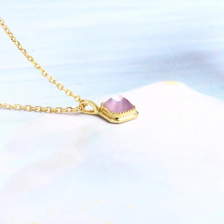 Emotional 925 Sterling Silver 14K Gold Plated Gemstones Geometric Square  Natural Stone Amethyst Shell Clasp Chain Necklace
