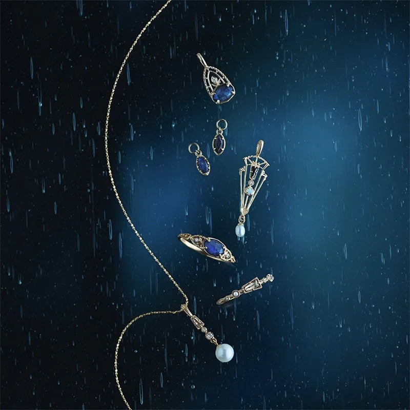 925 Sterling Silver 14K Gold Plated Gemstone Starry Sky Double-Layer Stone Natural Labradorite Blue Sandstone Pendant Necklace