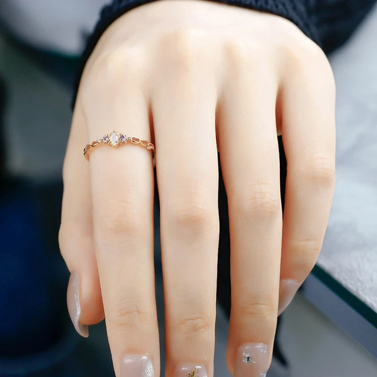 Emotional Factory 925 Sterling Silver 14K Gold Plated Gemstones Vintage Light Luxury Tanzanite Zirconia Opal Australia Ring