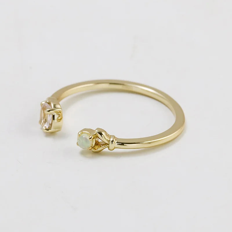 925 Sterling Silver 14K Gold Plated Gemstone Natural Cherry Blossom Powder Morganite Opal Adjustable Opening Ring