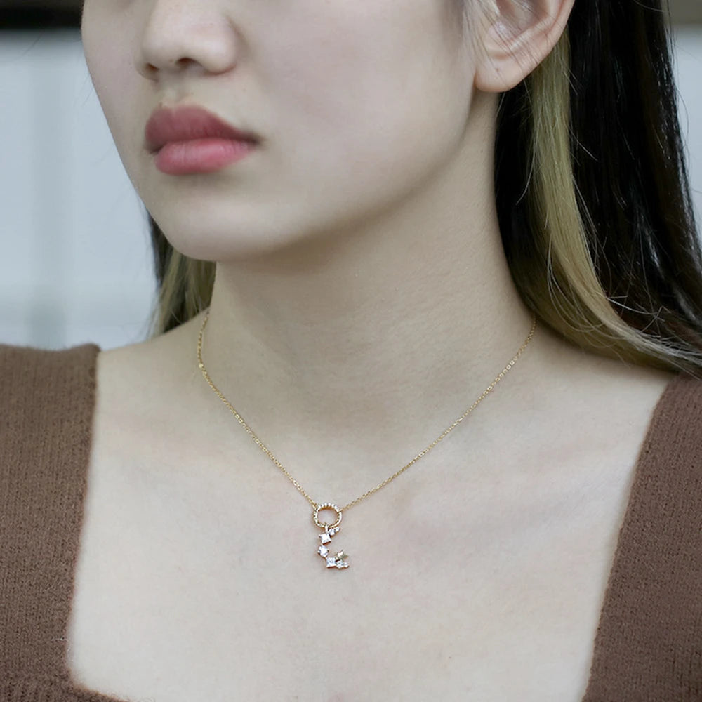 Emotional Factory 925 Sterling Silver 14K Gold Plated Retro Hollow  Moon Star Cz Zircon Pendant Necklace