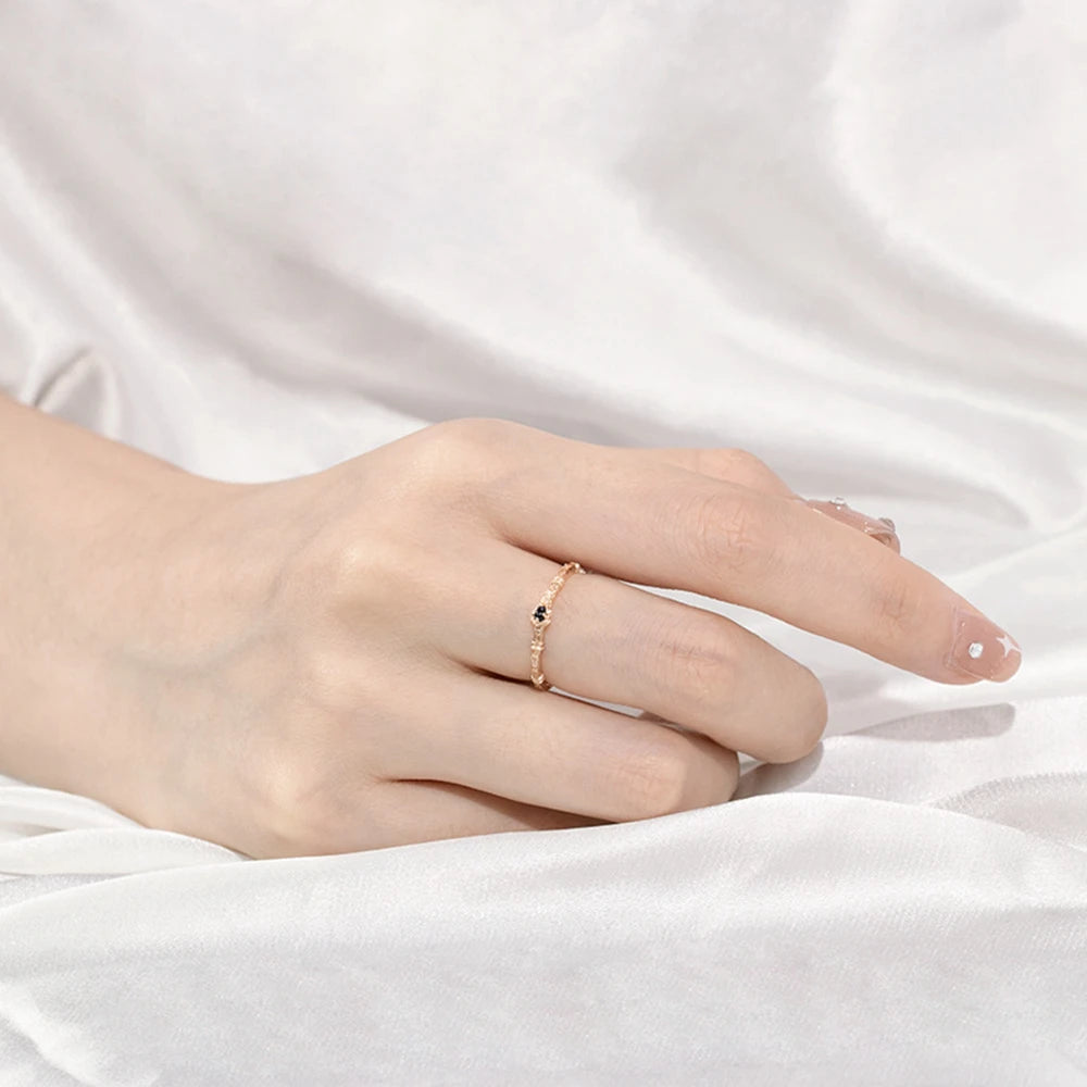 Bague 925 Sterling Silver Gold Plated Gemstone Retro Natural Green Cross Pattern Vintage Slim Black Aventurine Engagement Ring