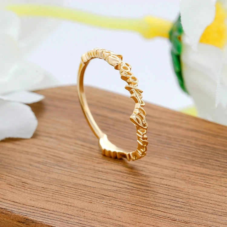 Emotional Factory 925 Sterling Silver 14K Gold Plated English Word Letter Bar Ring