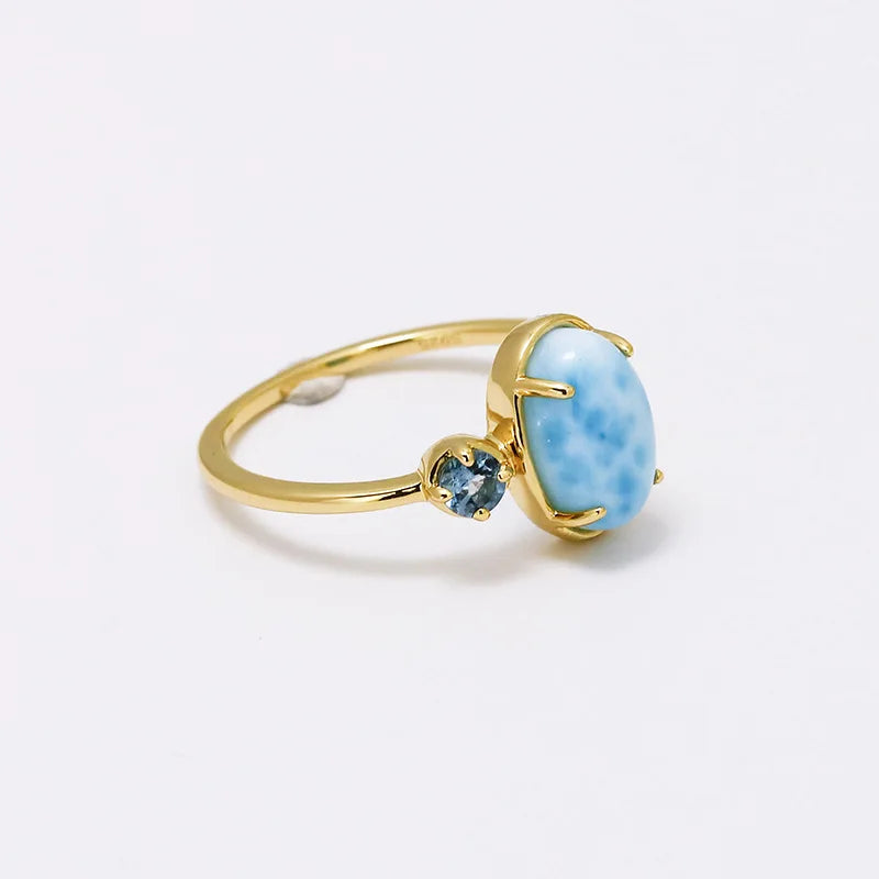 Emotional Factory 925 Sterling Silver 14K Gold Plated Gemstone Egg-Shaped Seafoam London Blue Topaz Ring