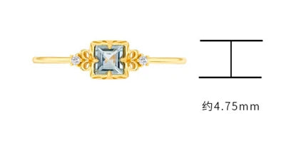 Emotional Factory 925 Sterling Silver 14K Gold Plated Gemstone Simplicity Zircon Geometric Square Aquamarine Ring