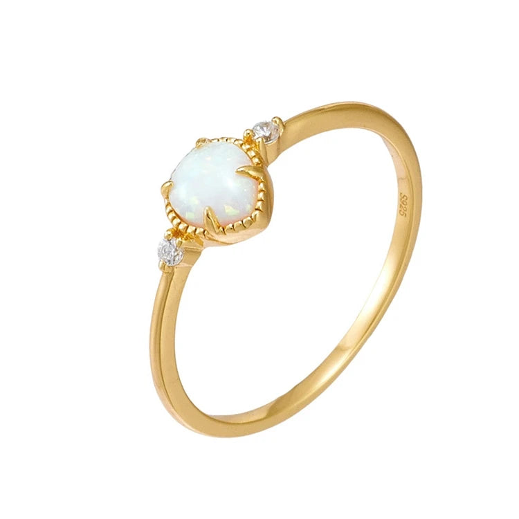 Emotional Factory 925 Sterling Silver 14K Gold Plated Gemstone Natural Topaz Heart Shaped Opal Ring