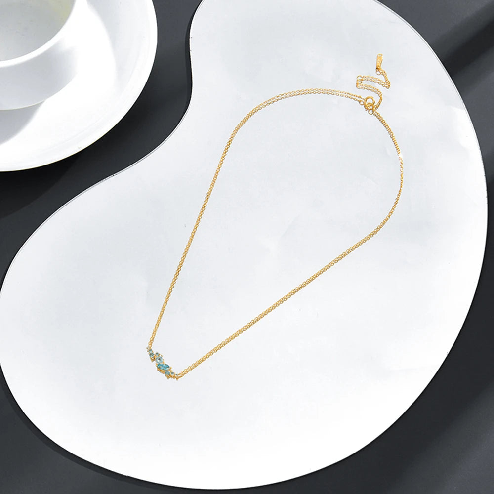 Emotional Factory Jewelry 925 Sterling Silver 14K Gold Plated Gemstone Series Blue Topaz Square Round Geometry Necklace