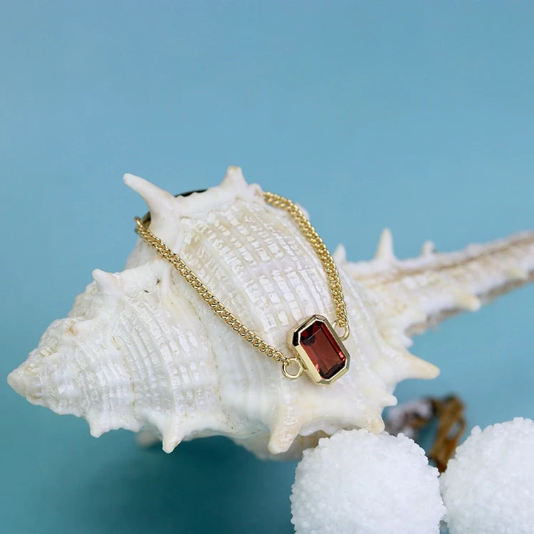 925 Sterling Silver 14K Gold Plated Gemstone Gem Natural Garnet Jewelry Chain Ring