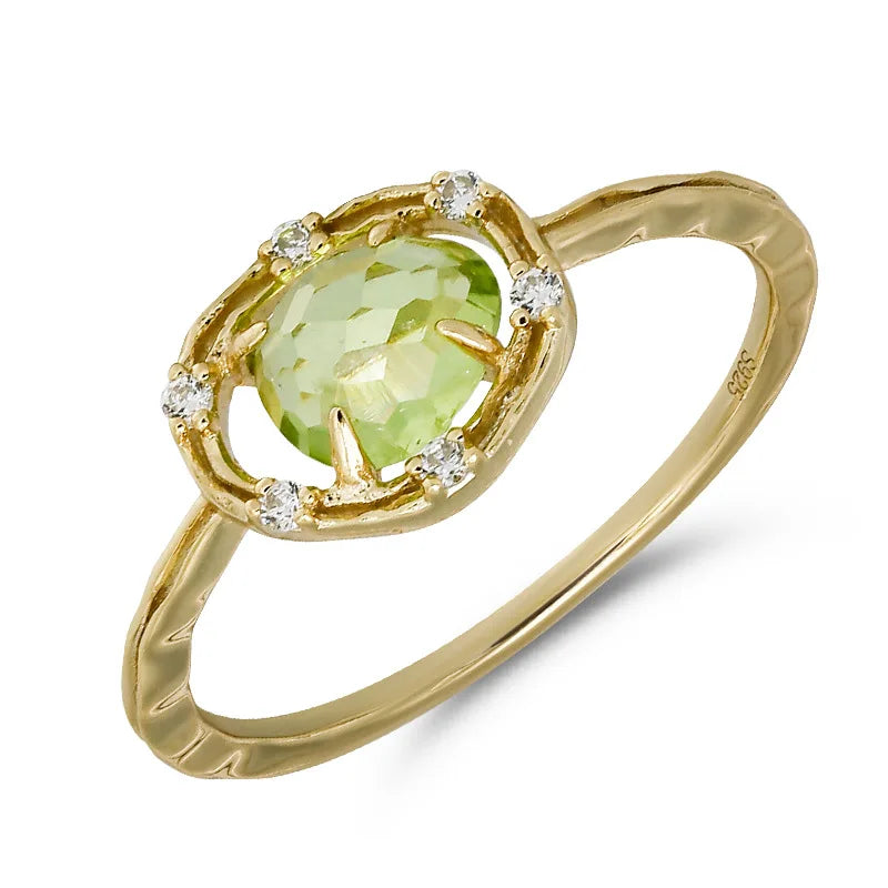 Emotional Factory 925 Sterling Silver 14K Gold Plated Gemstone Commuter Irregular Peridot White Zirconia Ring
