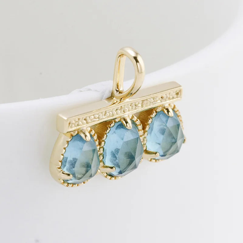 Emotional Factory 925 Sterling Silver 14K Gold Plated Gemstone Vintage Blue Rose Cut Grass 3 Stone Necklace