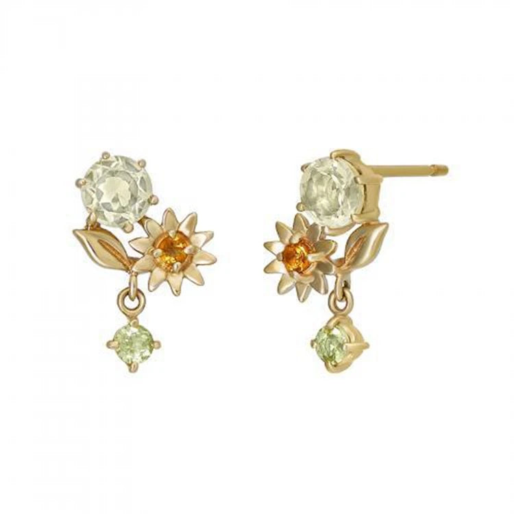 Emotional Factory 925 Sterling Silver 14K Gold Plated Gemstone Delicate Sun Green Olives Earrings