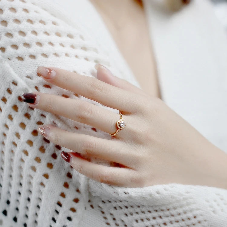 Emotional Factory 925 Sterling Silver 14K Gold Plated Gemstone 5Mm Horse'S Eye Stone Zicon Sparkling Moissanite Ring