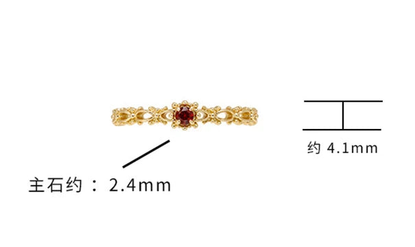 Emotional Factory 925 Sterling Silver 14K Gold Plated Gem Stone Gemstone Cz Zircon Flower Lab-Grown Ruby Ring