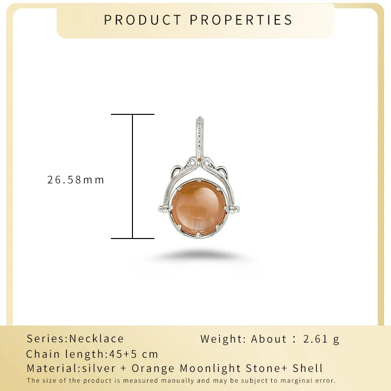 Retro Style S925 Reversible Double-Sided Orange Moonlight Pendant Exquisite Carved High Quality Necklace Pendant
