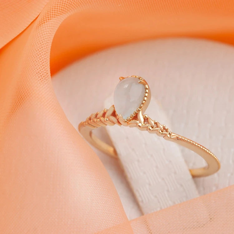 925 Sterling Silver 14K Gold Plated Gemstone Aquamarine Drop Stacked Ring