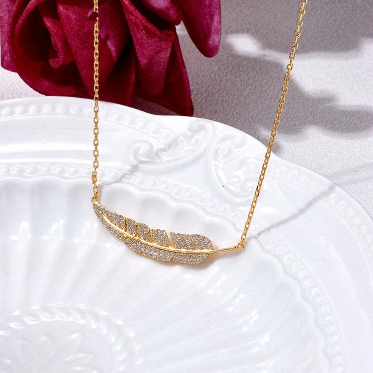 Emotional Factory 925 Sterling Silver 14K Gold Plated Gemstone Leaves Zircon Leaf Necklace