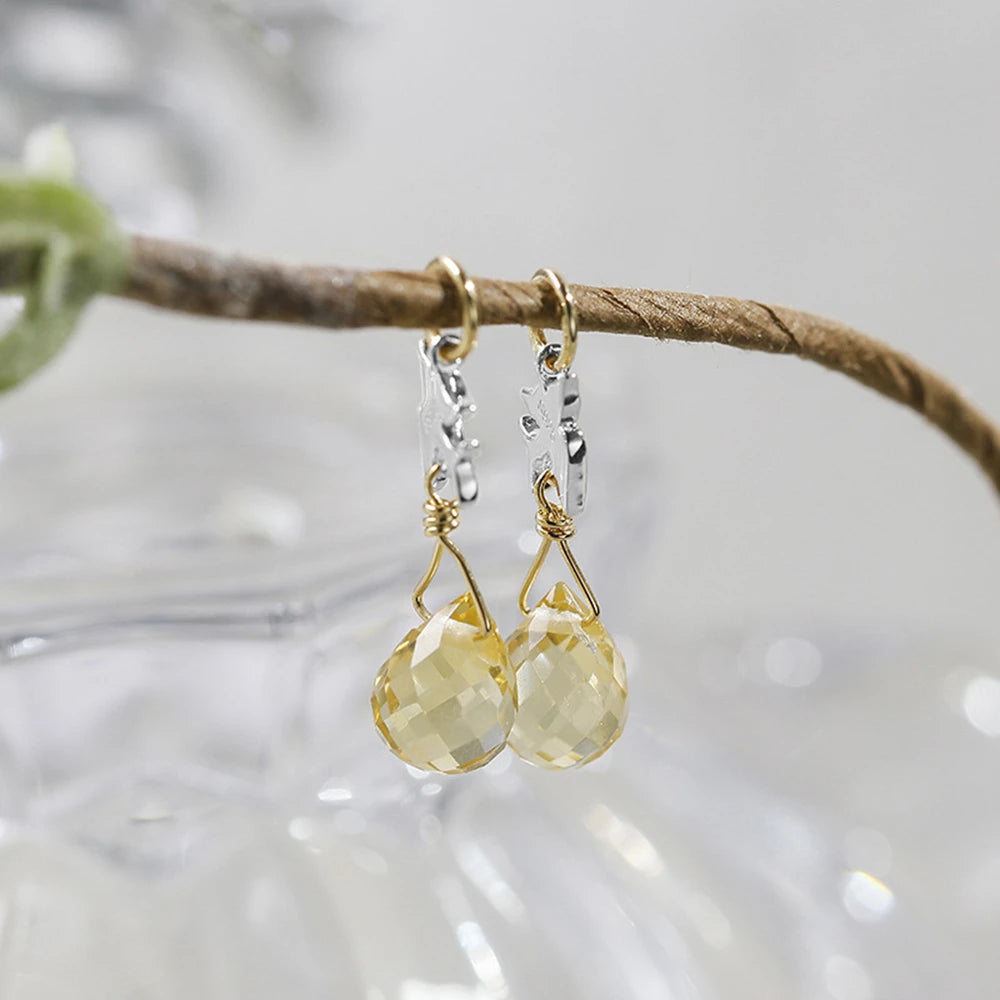 Emotional Factory 925 Sterling Silver 14K Gold Plated Gemstone Color Separation Plating Falcon Desert Citrine Earrings