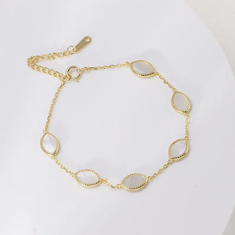 Emotional Pulsera De Oro Factory 925 Sterling Silver 14K Gold Plated Gemstone Simpler 7*5Mm White Shell Bracelet