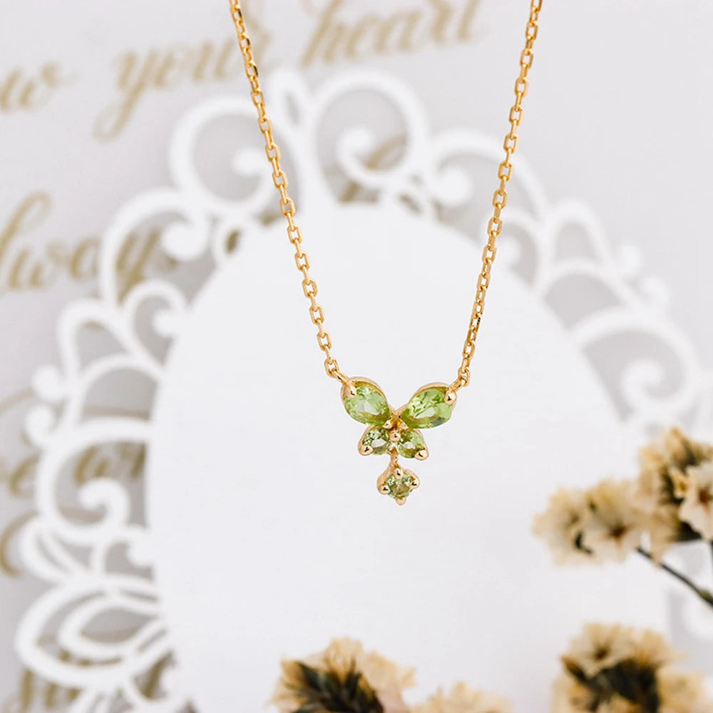 Emotional Factory 925 Sterling Silver 14K Gold Plated Gem Stone Gemstone Summer Butterfly Peridot Necklace