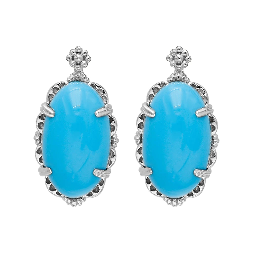 925 Sterling Silver 14K Gold Plated Gemstone Retro Egg Stone Artificial Turquoise Earrings