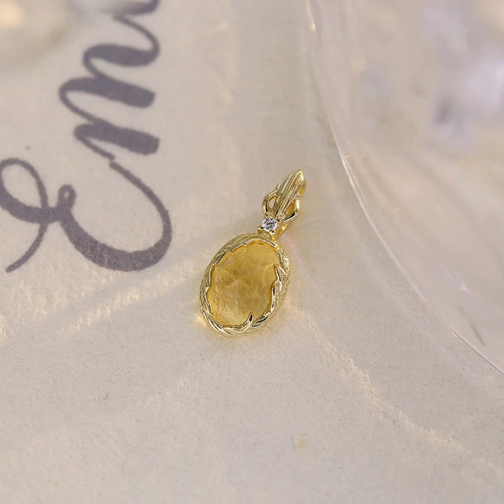 Emotional Factory 925 Sterling Silver 14K Gold Plated Gemstone Geometrical Egg-Shaped Spring Flowers Citrine Necklace