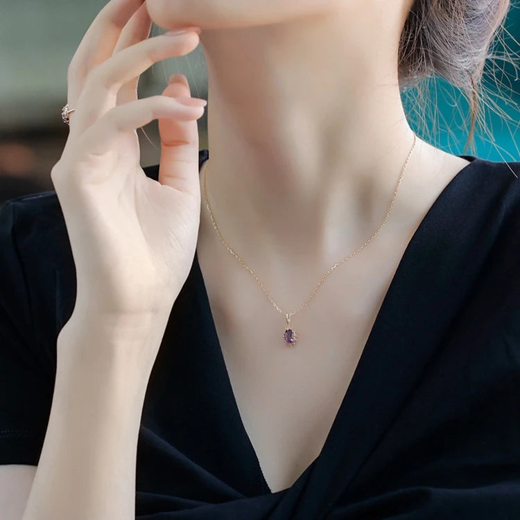 925 Sterling Silver 14K Gold Plated Gemstone Series Amethyst Crown Bubble Cutout Lace Delicate Sun Pendant Necklace