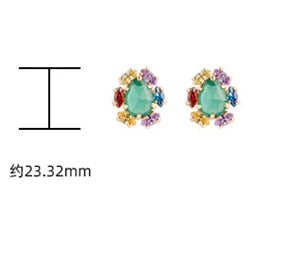 925 Sterling Silver 14K Gold Plated Gemstones Colourful Rainbow Red Garnet Natural Green Chalcedony Crystal Earrings