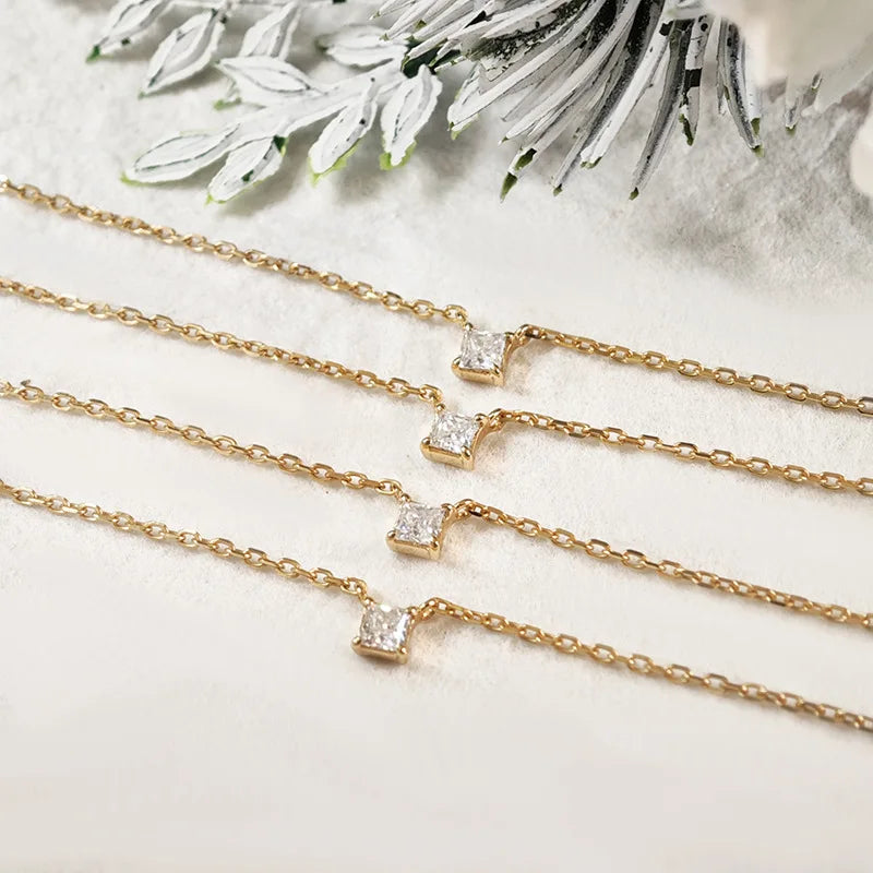 Emotional Factory 925 Sterling Silver 14K Gold Plated Gemstone Sample Geometric Square Moissanite Necklace