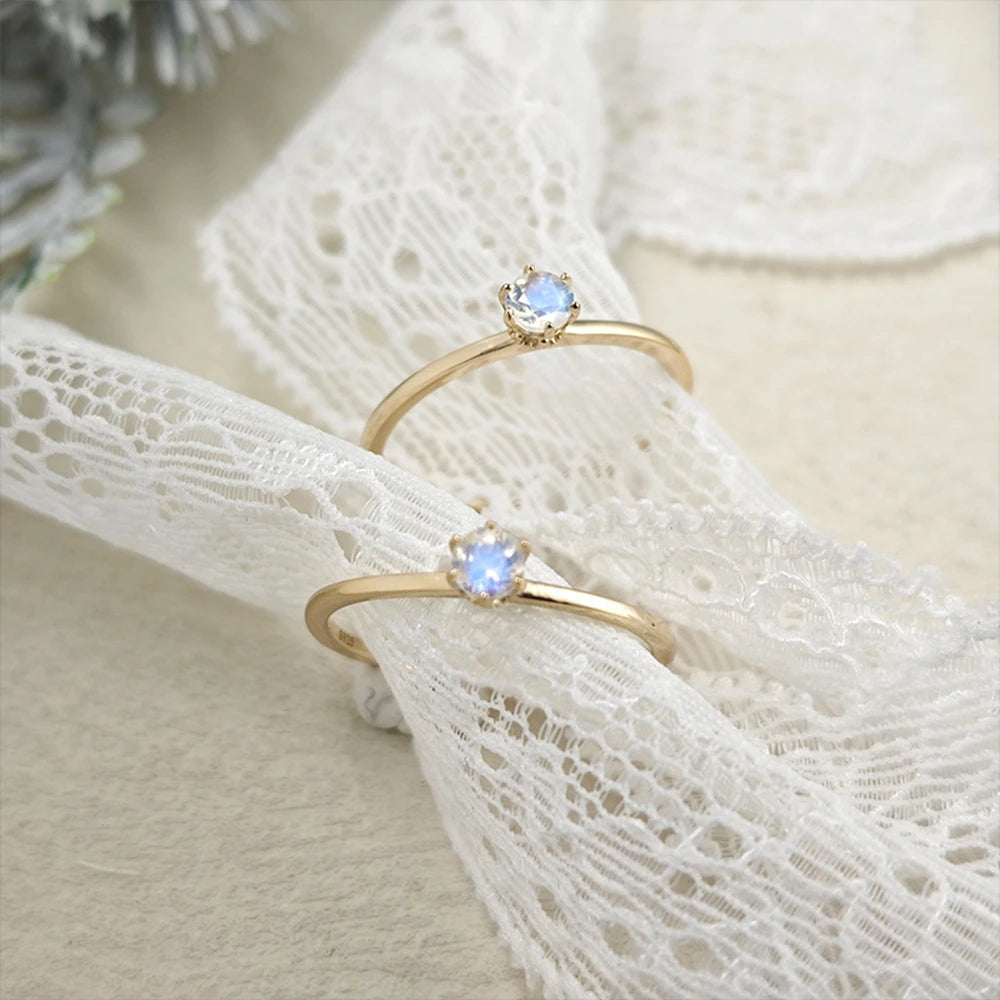 Emotional Factory 925 Sterling Silver 14K Gold Plated Gemstone Solitaire Natural Stone Blue Moonstone Ring