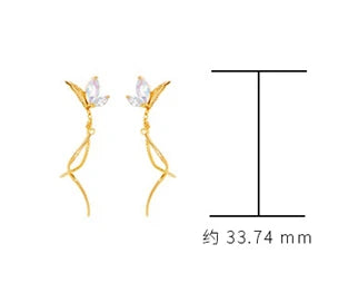 Emotional Factory 925 Sterling Silver 14K Gold Plated Gemstone Zircon Line Leaves Synthetic Opal Earrings