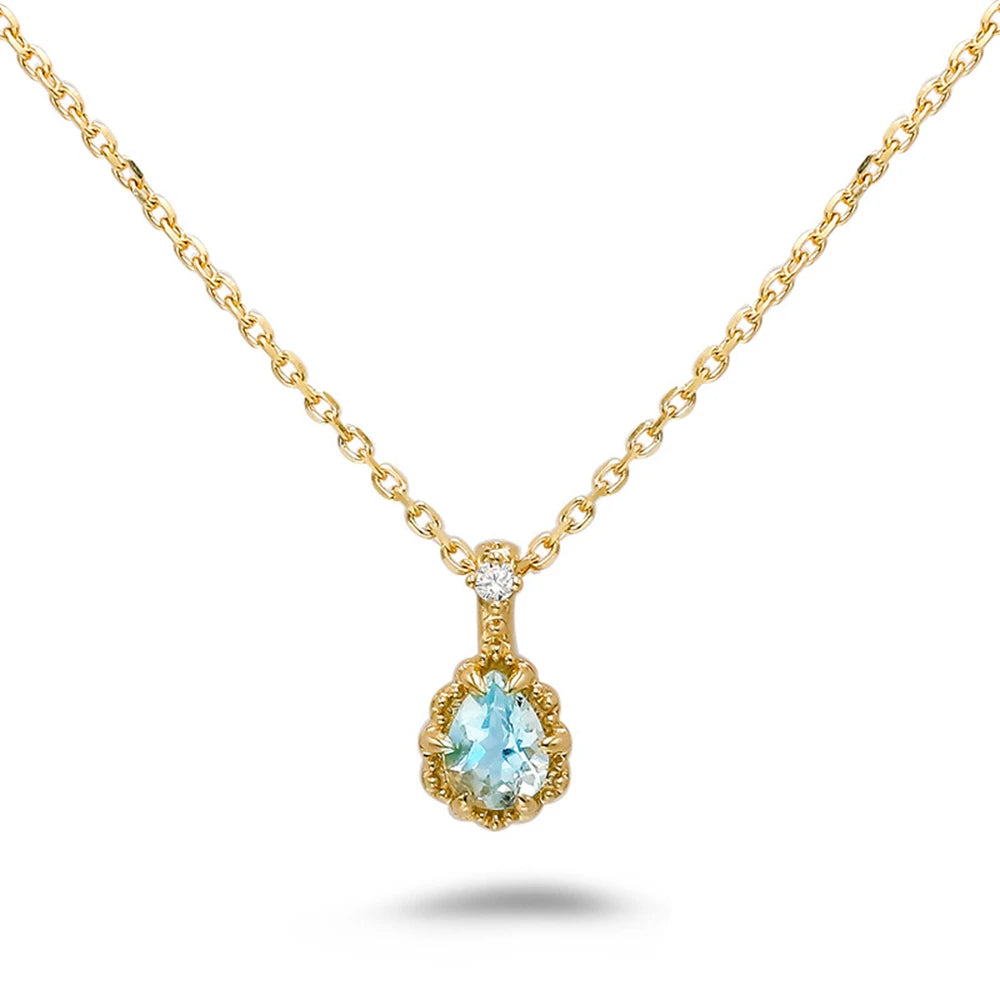Emotional Factory 925 Sterling Silver 14K Gold Plated Gem Stone Gemstone March Birthstone Drop Natural Aquamarine Necklace